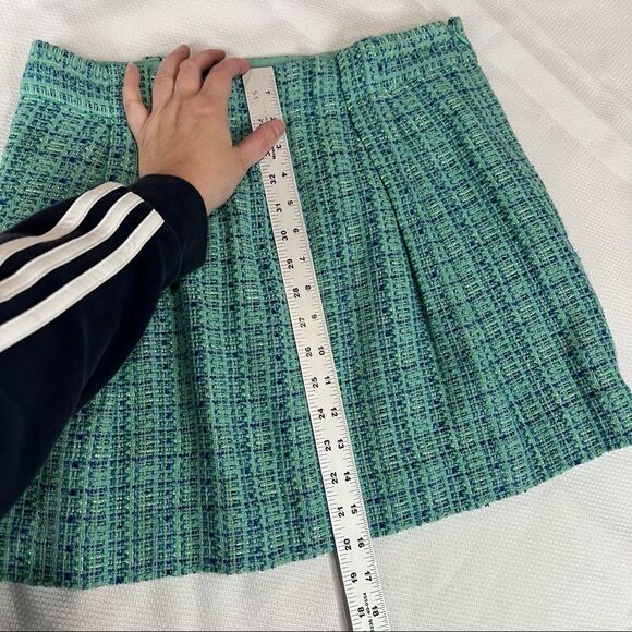 J. Crew Green Turquoise Plaid Tweed Lined Skirt with belt loops - Picture 4 of 7